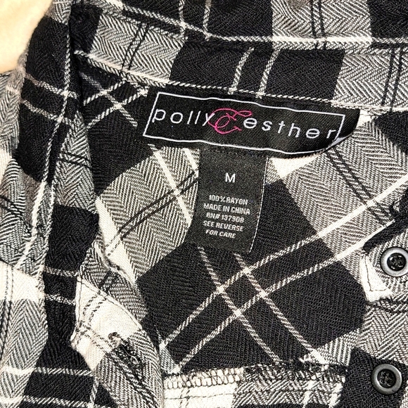 Polly Esther Plaid Shirt, Size M Color, black and white - Picture 3 of 5